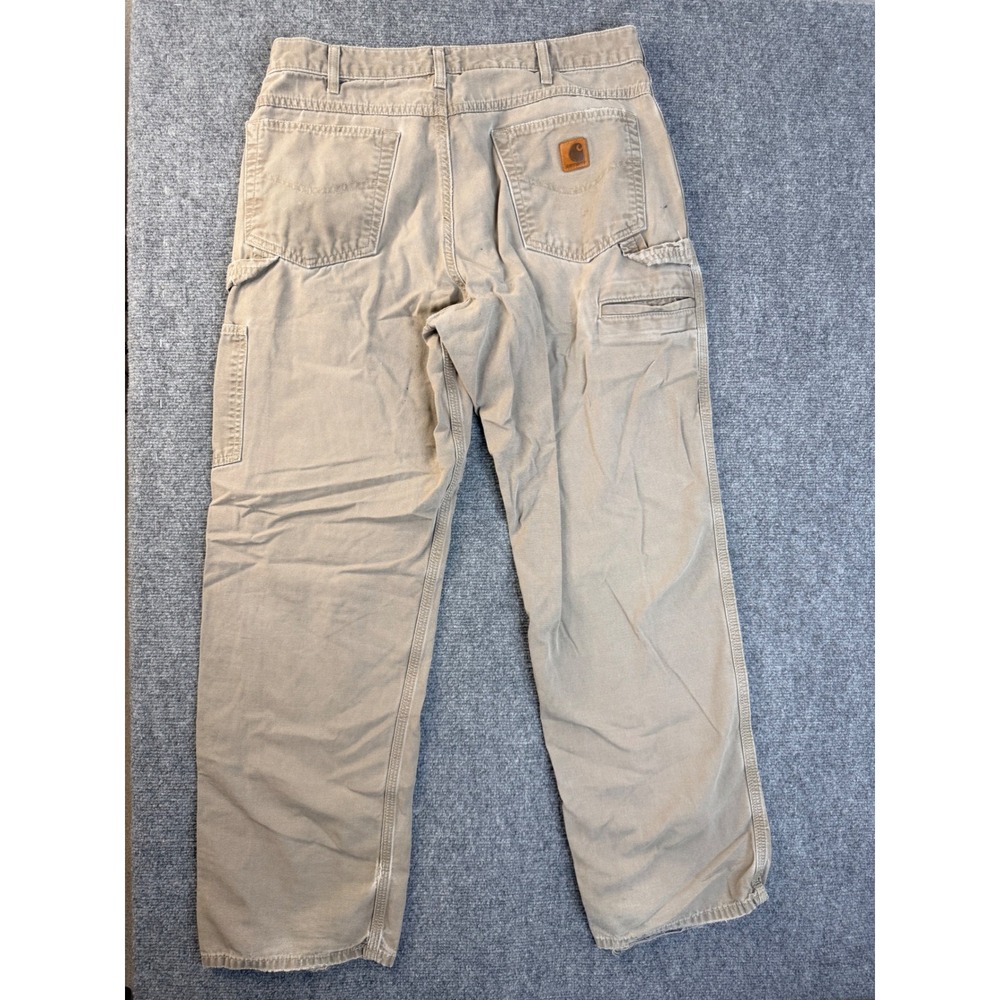 Carhartt B159 MUS Loose Fit Carpenter Pants Mens 34x32 Tan Cotton Duck Workwear - Picture 7 of 7